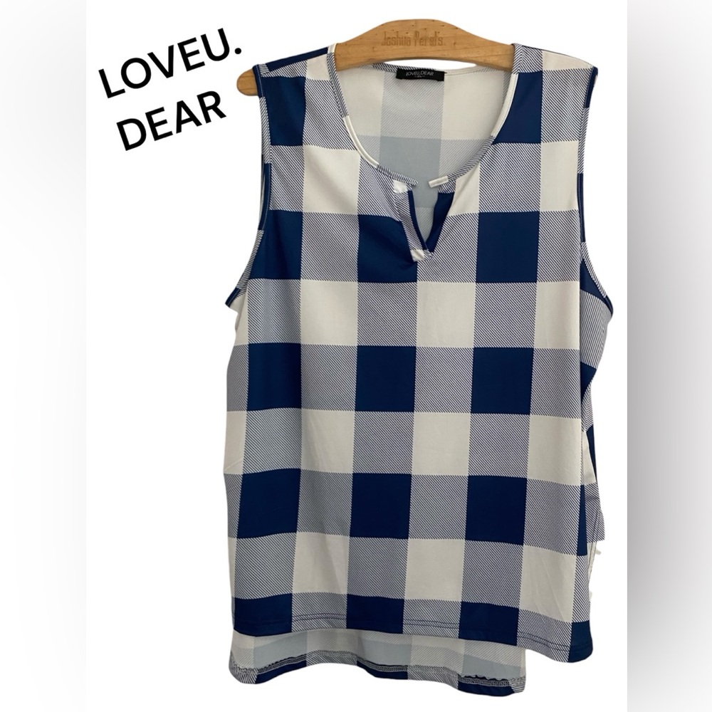 ❤️Loveu.Dear Blue and White Checkered Women's Top